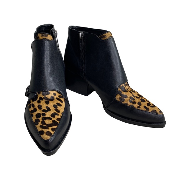 Circus by Sam Edelman Boots Black Leather with Cow Print Fur Reese Leopard 6.5 - Picture 2 of 14